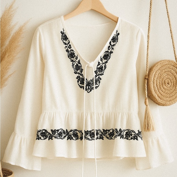 Walter Baker Tops - Walter Baker chiffon bell sleeve boho embroidered top ❤️